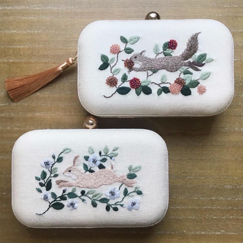 野いちごと草花の刺繍ボックス(リス)とうさぎの刺繍ボックス